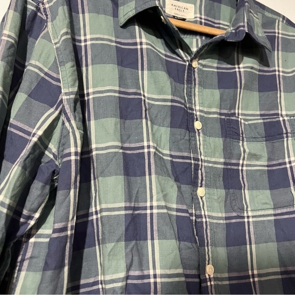 American Eagle Flannel Turquoise Blue White Plaid Size XL SUPER SOFT Fall - Picture 3 of 5